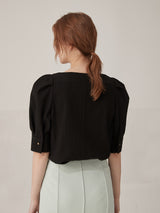 Square neck puff blouse - Black (6671615098998)