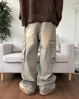 Mud Washing Cargo Denim Pants