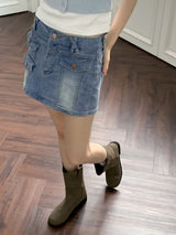 キューぺY2Kハイティーンカーゴポケットミニデニムスカート / Cyupe Y2K High Teen Cargo Pocket Mini Denim Skirt