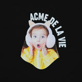MINI BABY FACE CAT EARPLUG SHORT SLEEVE T-SHIRT BLACK