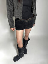 Padded fur belt long-boots (Black)