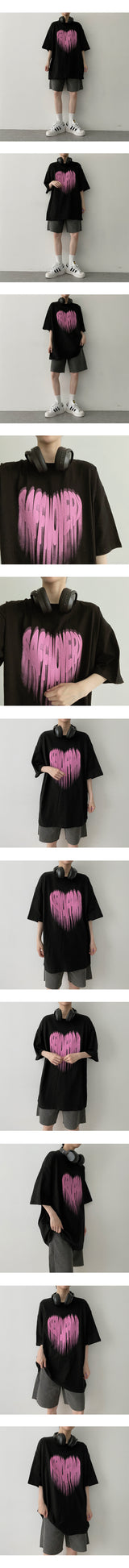 セーフピンクハート半袖Tシャツ / Safe pink heart short sleeve T-shirt
