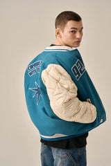 QUILTING POINT VARSITY JACKET - BLUE