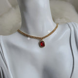 シティウーマンゴールドチェーンチョーカーネックレス / City Women Gold Chain Choker Necklace - Ruby Red