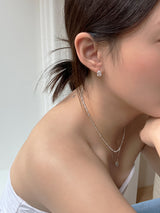 [92.5silver] oval cubic one-touch earrings