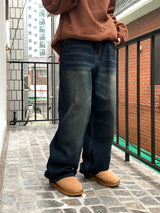 Chiba Vintage Cat Washing Long Wide Denim Pants