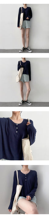 アンティークチャランスパンデックスボタン長袖Tシャツ / antique chalan spandex button long-sleeved T-shirt