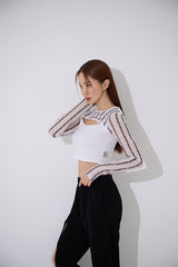 ライン ブラックホール メッシュ クロップ Tシャツ / TOP(9369) Line Black Hole Mesh Crop Tee