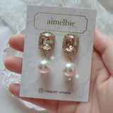 Elegant Oval Crystal and Pearl Piercing - Golden Shadow (ITZY Chaeryeong Piercing)