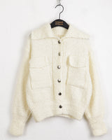 Loder wool collar pocket knit long-sleeved cardigan
