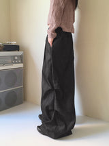 Perba pintuck shirring denim two-way long wide jogger pants