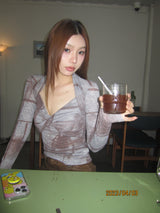 プリントVツイスト長袖Tシャツ