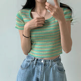 Stripe Short Sleeve Knit Top