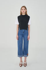 ストレートフィットロールアップエンブロイダリーデニムパンツ / STRAIGHT FIT ROLL UP EMBROIDERY DENIM PANTS [6863]