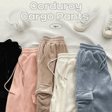 Lintbelo A Fleece-Lined Wool Lining String Ribbed Cargo Wide Pants