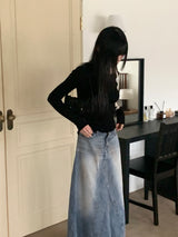 アチューンカットウォッシュドデニムマキシロングスカート