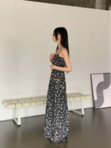 フラワースリット ロング ノースリーブ ワンピース/ Sofie Smoking Flower Slit Long Sleeveless Dress