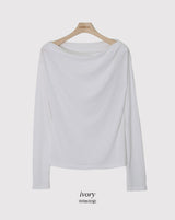 Drape Off Shoulder Long Sleeve T-shirt (5color)