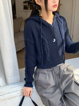 ダルツイストVネックロングスリーブフーデッドニット