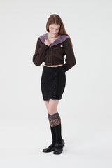 スモールチェリーエコファークロップ丈カーディガン／SMALL CHERRY ECO FUR CROP CADIGAN [BROWN]