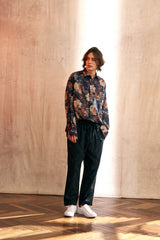 "PRE-ORDER 4/16~" VINTAGE FLOWER DROP-SHOULDER SHIRT (Navy) (6546129387638)
