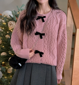 Velvet Ribbon Cable Knit Cardigan (3color)