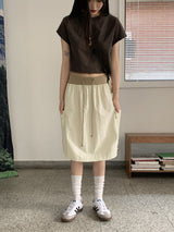 ポシカラーシャーリングポケットナイロンミディスカート / Poshi color shirring pocket nylon midi skirt