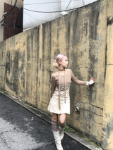 High-Waist Cutting Damage Pleated Skirt