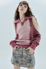 ホールカラーニット / hole collar knit_deep pink