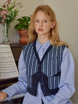 Denim Patched Fleece Vest (Blue)
