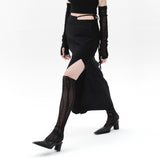 212-unbalance ribbon slit skirt (6564764844150)