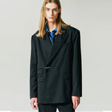 MAXIMAL DOUBLE BREASTED HIDDEN BUTTON BLAZER BLACK