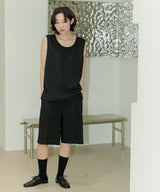 UNISEX PINTUCK STITCH BERMUDA PANTS W- BLACK (6689423687798)