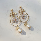 デイジーアンドリボンイヤリング / Gold Daisy and Ribbon Earring