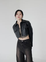 ローズレザークロップジャケット / Rose Leather Crop Jacket (2color)