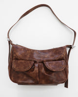Unbarred two-pocket vintage washed leather shoulder bag