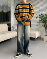 ウォパラウンドネックストライプモヘアニットウェア / EV WOPA Round Neck Striped Mohair Knitwear (3 colors)