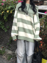 Off-shoulder Oversized Fit Stripe Knitwear