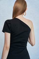 HIDE One Shoulder Top (Black) (6570997514358)