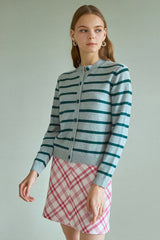 stripe pattern hand beading 100%wool cardigan_snow bird (6655894126710)