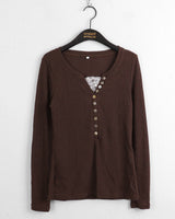 Toot lace layered button ribbed long-sleeve knitwear