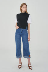 ストレートフィットロールアップエンブロイダリーデニムパンツ / STRAIGHT FIT ROLL UP EMBROIDERY DENIM PANTS [6863]