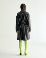W.BELTED LEATHER SHIRRING COAT - DARK BROWN (6636057952374)