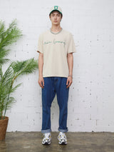 ムーンバニーレタリング刺繍Tシャツ/MOON BUNNY LETTERING EMBROIDERY T-SHIRT LIGHT BEIGE (6586883407990)
