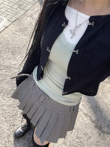 フックリブドクロップドカーディガン / Hook Ribbed Cropped Cardigan