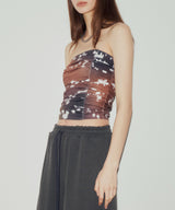 プリントシャーリングチューブトップ / PRINTED SHIRRING TUBE TOP (BROWN)
