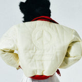 [UNISEX] Reversible "WORLD PEACE" Padded Bomber Jacket (Light Yellow)