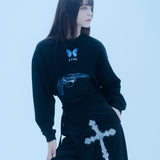 バタフライクロップスウェットシャツ/0 8 butterfly crop sweat shirt - BLACK