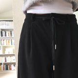 【裏毛】ピルキ コーデュロイ ピンタックストリングロングワイドパンツ