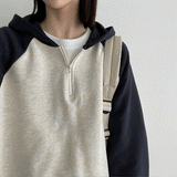 ゼンカラーラグランハーフジップアップフーディー/Zen color raglan half zip-up hood